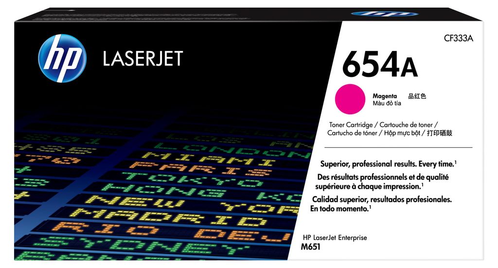 HP Originálna purpurová tonerová kazeta 654A LaserJet, Obrázok produktu 