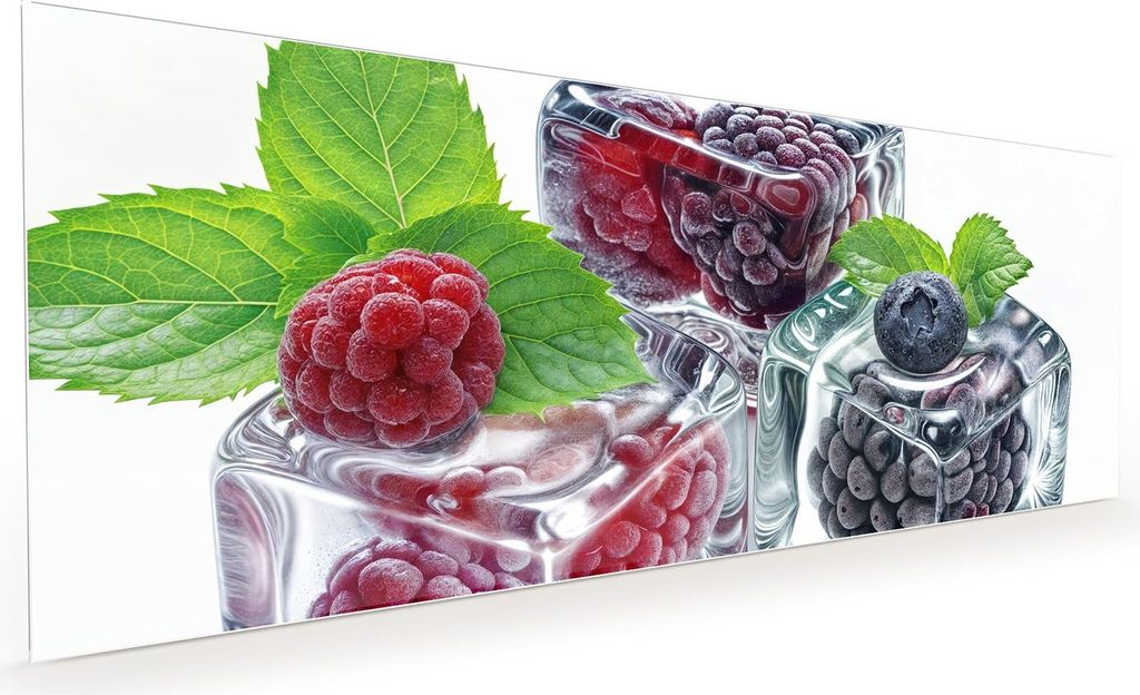 Küchenrückwand Spritzschutz Glas mit Motiv Eiswürfel Beerenmix 40 x 40 cm