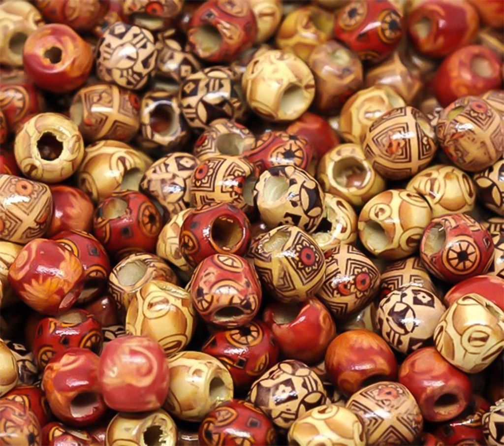 90 Holzperlen "Mix" 12 x 11mm Perlen Holz Großloch-Perlen Fädelperlen