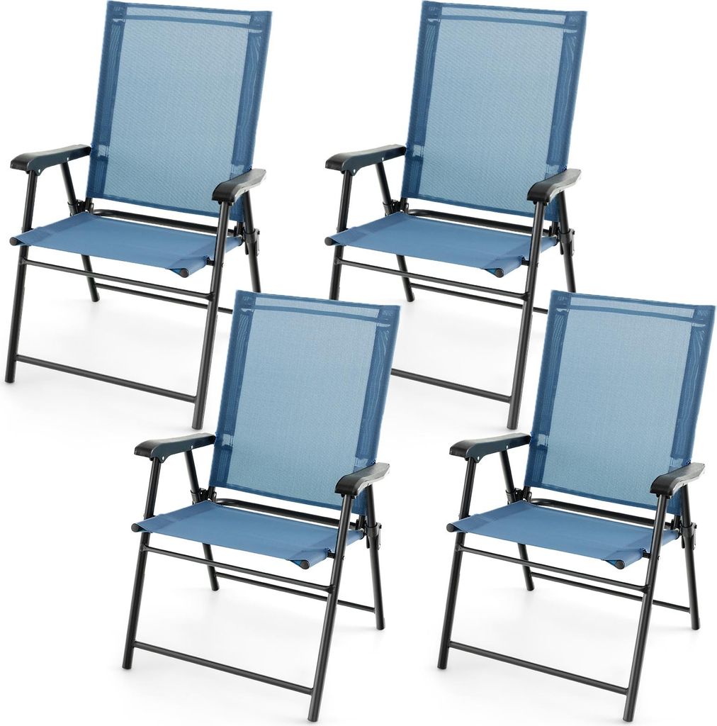 GOPLUS Gartenstuhl klappbar 4er Set, Balkonstuhl aus Metall bis zu 150kg, Klappstuhl tragbar mit Rückenlehne & Fußstütze, Blau