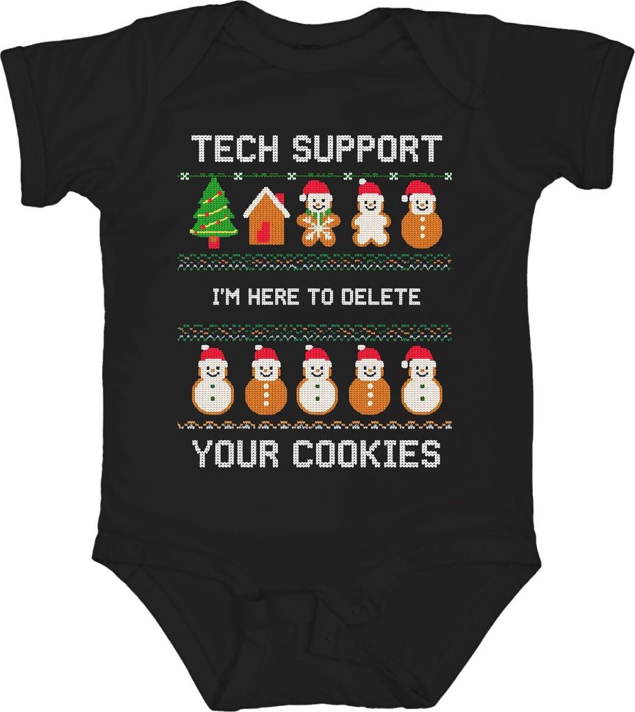 TECH SUPPORT I'M HERE TO DELETE Weihnachten IT Admin Geek Nerd Unisex Baby Body, Schwarz, 12/18