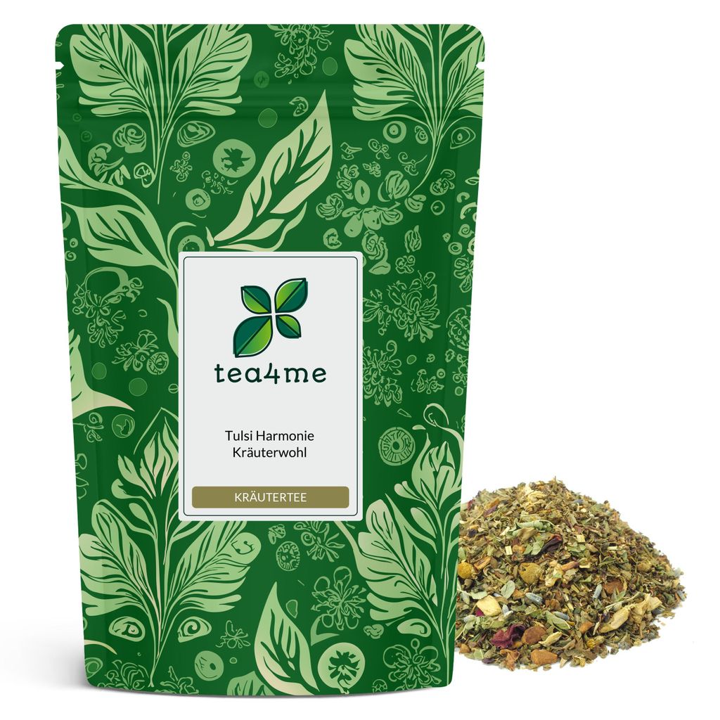 tea4me Tulsi Harmonie Kräuterwohl Kräutertee mit Produktbild 