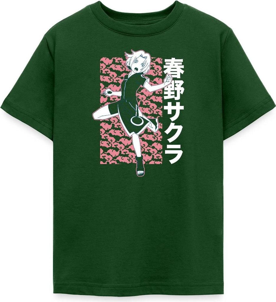 Spreadshirt Naruto Cooles Design Mit Sakura Teenager T-Shirt, 134/146 (9-11 Jahre), Forstgrün