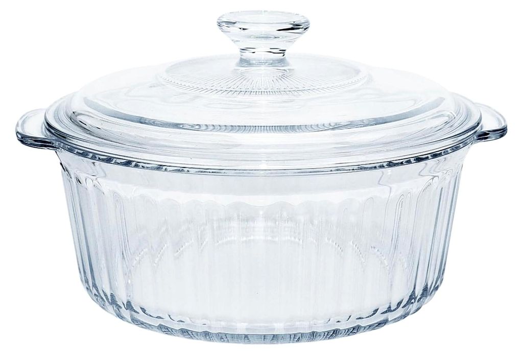 Runde Auflaufform mit Deckel und Griff, 2,5L, aus klarem bleifreiem Glas für Ofen und Mikrowelle