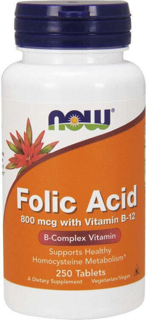 Folsäure 800 mcg mit Vitamin B-12 250 Tabletten Now Foods Produktbild 