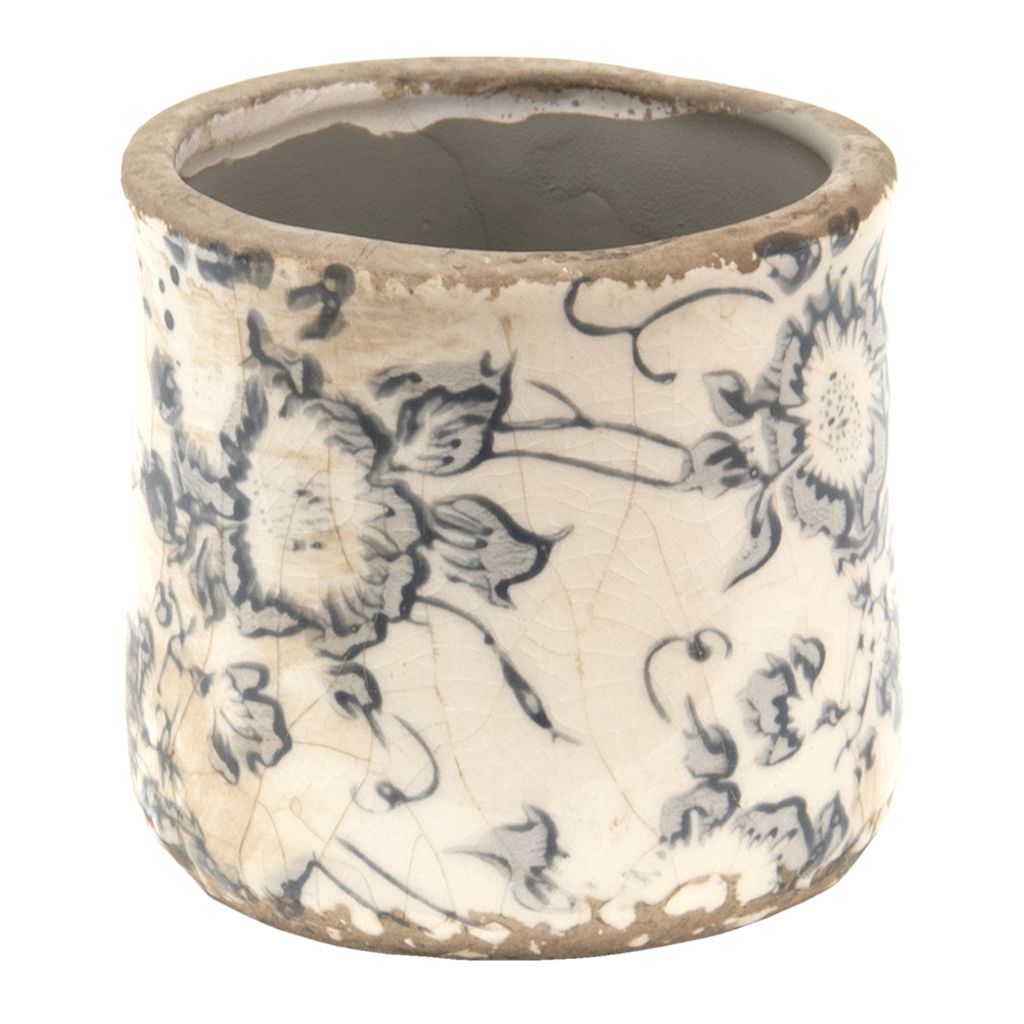 Clayre & Eef Blumentopf Ø 8x7 cm Grau Beige Keramik Blumen Produktbild 