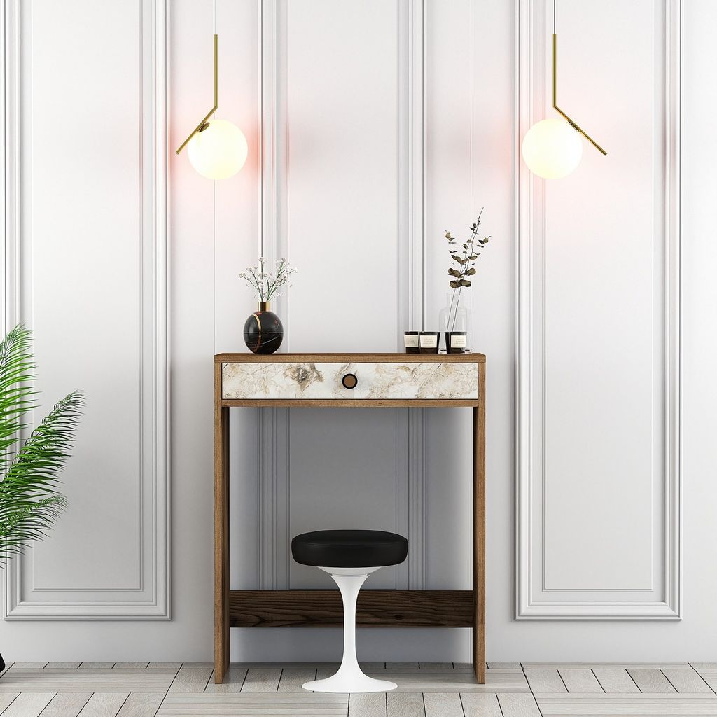 Skye Decor, Lizbon - Walnut, White, Marble, Schminktisch, Nussbaum, 100 % MELAMINBESCHICHTETE SPANPLATTEN, 70 x 84,7 x 40 cm
