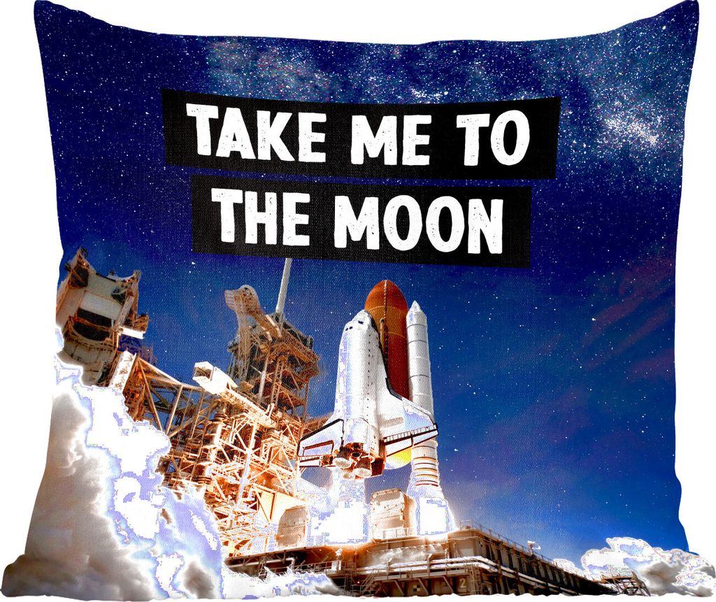 MuchoWow Zierkissen Sofakissen Wohnzimmer Dekokissen 60x60 cm Rakete - Zitate - 'Bring mich zum Mond' - Sprichwörter - Jungen - Kinder - Kinder ...