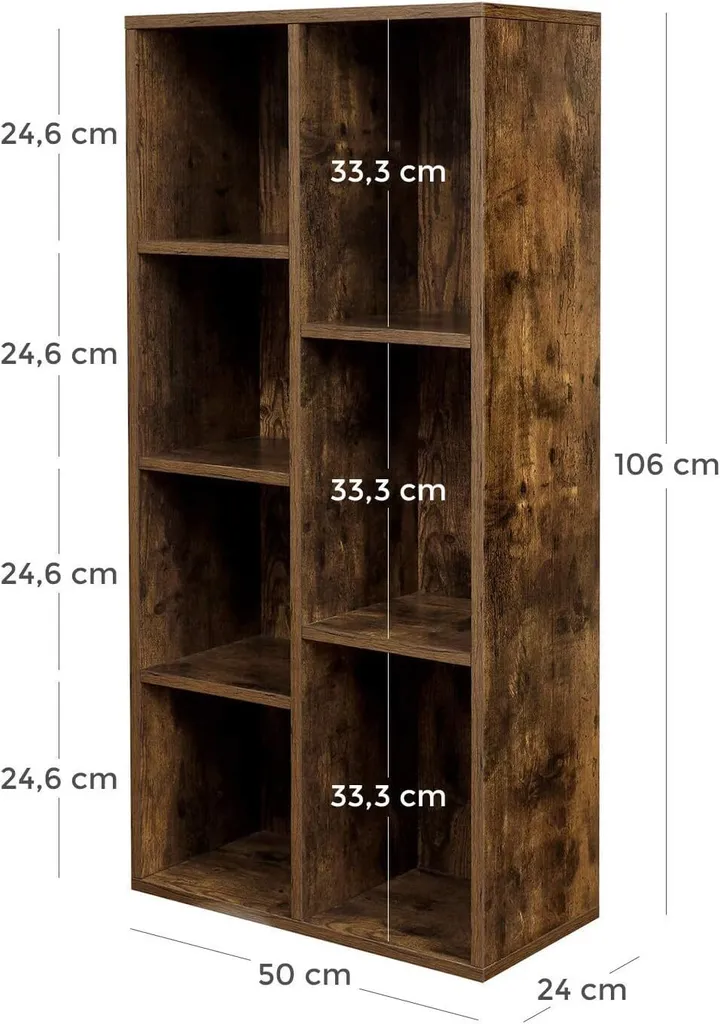 Meuble de Rangement Bibliothèque 7 Compartiments Ouverts Marron Rustique - 3