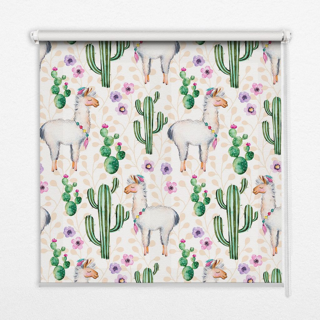 Seitenzug-Rollo Fensterrollo Jalousie - Lichtdurchlässig Springrollos - 80x180 cm - Llamas und Kakteen