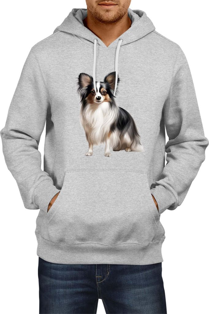 Herren Kapuzenpullover Dogs Breeds Papillon Dog Breed 006, Man 2XL / Grau