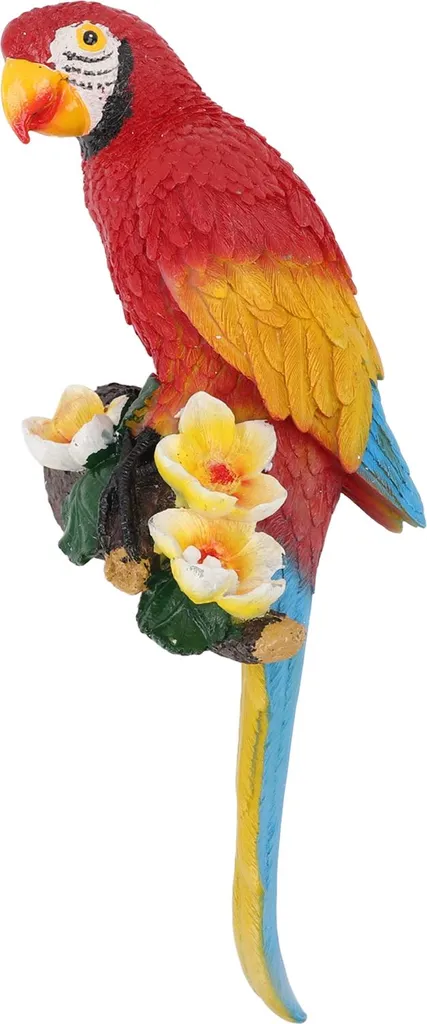 Déco Murale Perroquet pour Salon et Jardin - Oiseau Rouge en Résine à Fixer
