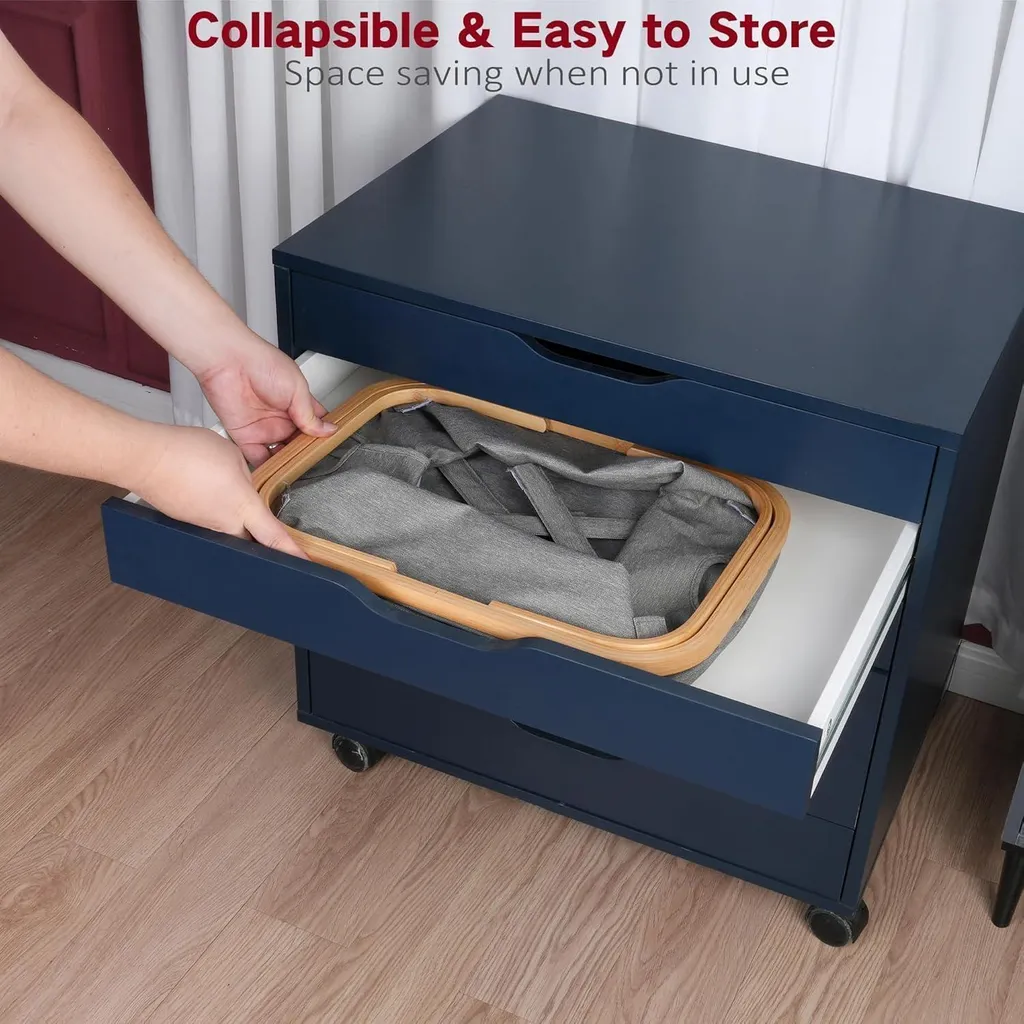 Panier à linge pliable gain de place - Panier bambou 43L gris robuste