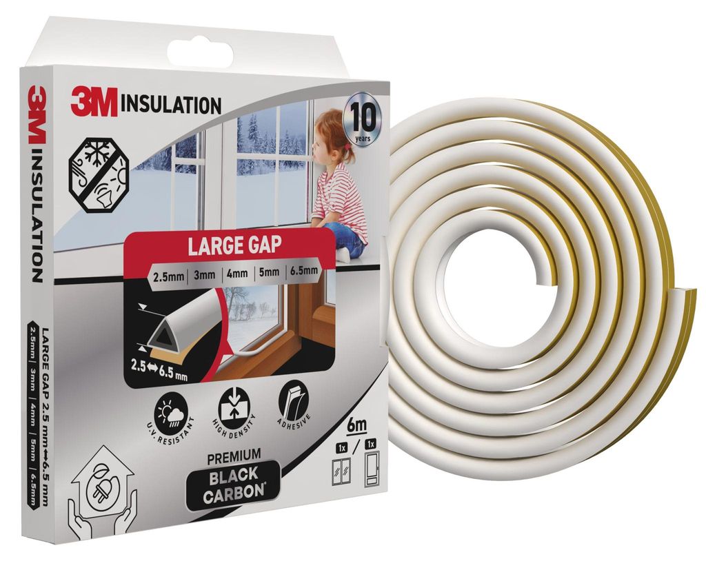 3M Premium Fenster- & Türdichtung 6 m Weiß gegen Zugluft, Produktbild 