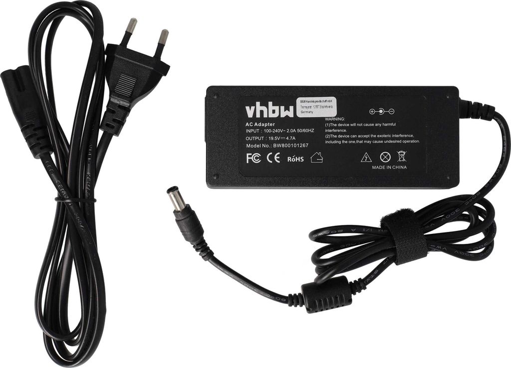 vhbw Netzteil kompatibel mit Sony Vaio VGN-N325EW, VGN-FZ90S, VGN-FZ90NS, VGN-J12B/W, VGN-FZ90HS, VGN-FZ70B, VGN-FZ50B Notebook - 200 cm, 91 W
