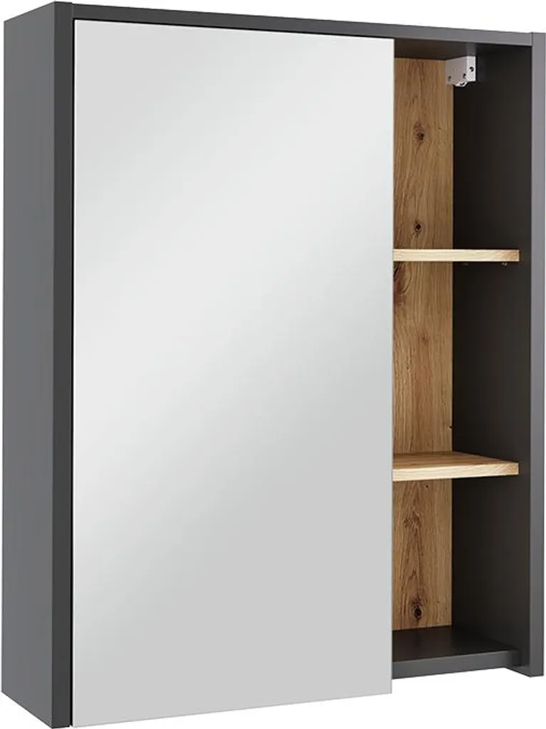 Armoire Miroir 60x75 cm Vicco Viola Gris et Bois avec Étagères Ouvertes