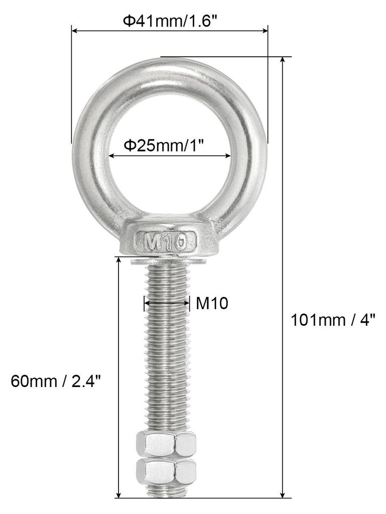 Ringschraube, 4er Pack M10x60 304 Edelstahl Augenschrauben Gewindeschraube Augbolzen Schulterring mit Muttern Unterlegscheiben