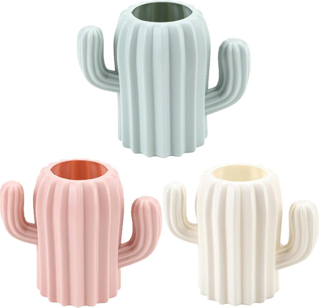 3er-Pack niedliche Kaktus-Stiftehalter, Stiftebecher, Kaktus-Aufbewahrungsbehälter, Kaktus-Bürodekor, Schreibtischzubehör, Rosa & Weiß & Grün