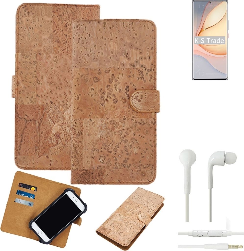K-S-Trade Hülle kompatibel mit nubia Z40 Pro + in ear Kopfhörer Kork Handyhülle Cover Schutzhülle TPU Case Bumper in Hellbraun, (1x)