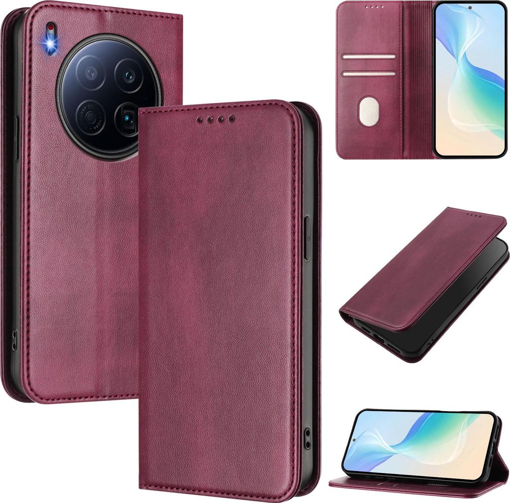 Handyhülle für Tecno Camon 40 Premier, Vintage Leder RFID Schutz Kartenfach Standfunktion Magnetische Klapphülle Rot