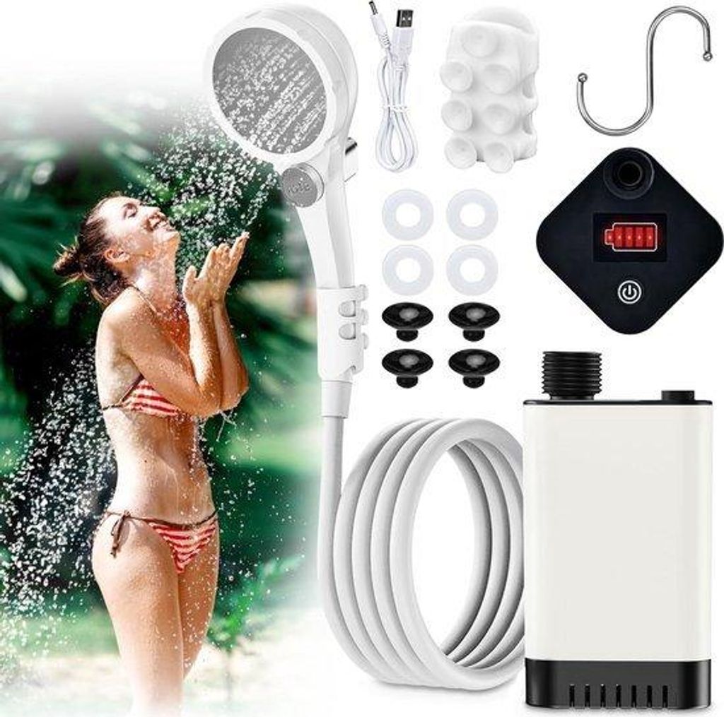 Portable Camping-Shower mit 6000 mAh Akku - Wasserdruckregulierung - Perfekt für Zeltausflüge, Fahrzeuge und Hunde.