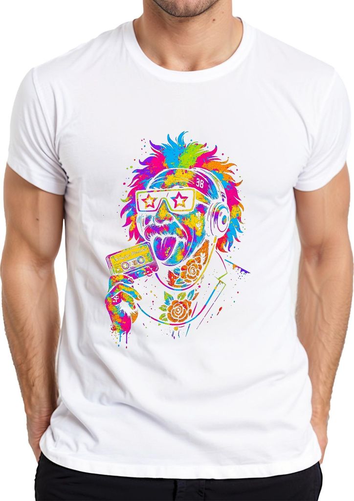Retro Kassette Punk Professor Vintage Rocker 80er Hipster Skizze Herren T-Shirt, Weiß, XL