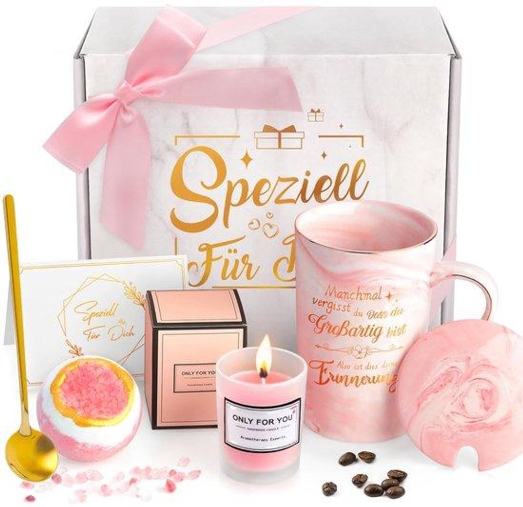 Geschenkset für Frauen, Geburtstagsgeschenk für Frauen, Muttertag, Weihnachten, beste Freundin, rosa keramische Tasse 340 ml