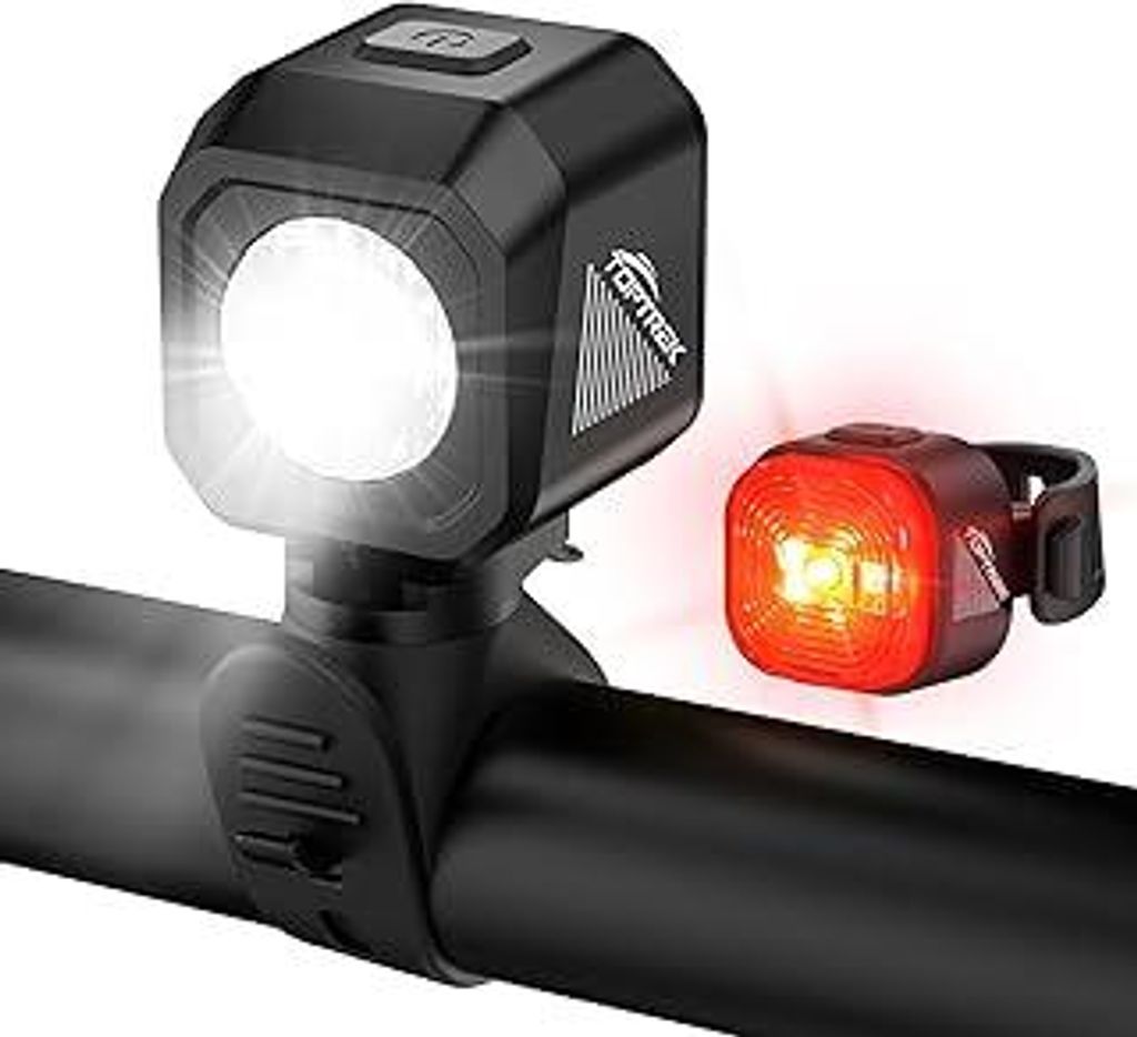 toptrek Fahrradlicht Set USB Aufladbar, StVZO zugelassen Fahrrad Lichter Led Set, IPX5 Wasserdicht Fahrradbeleuchtung Set, Batterie Aufforderung Sc...