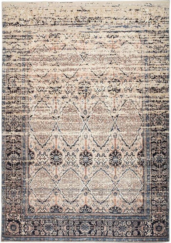 Qiyano Teppich orientalisch für Wohnzimmer Kurzflor Blumenmuster schwarz blau braun beige, 120 x 180 cm