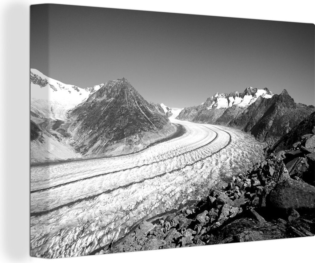 OneMillionCanvasses - Leinwandbilder - 140x90 cm, Der Aletschgletscher im Schweizer Kanton Wallis bei klarer Luft - schwarz und weiß, Wandbilder...