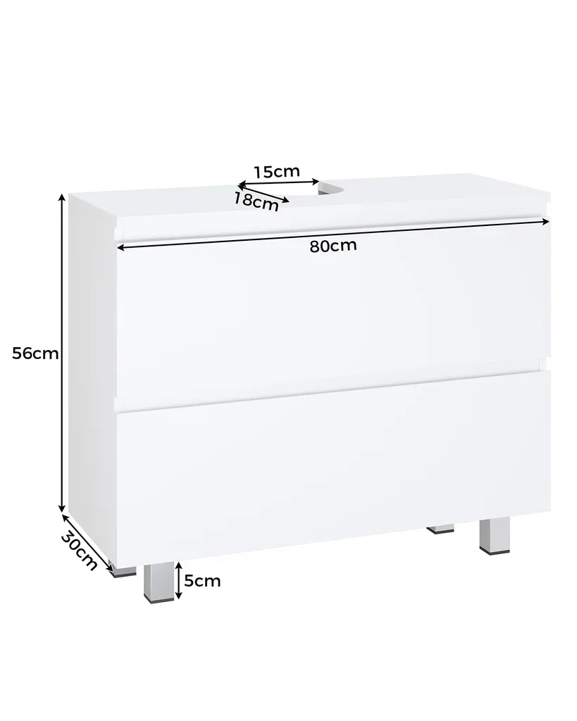 Aménager sa salle de bain : meuble sous lavabo 80cm blanc 2 tiroirs - 2