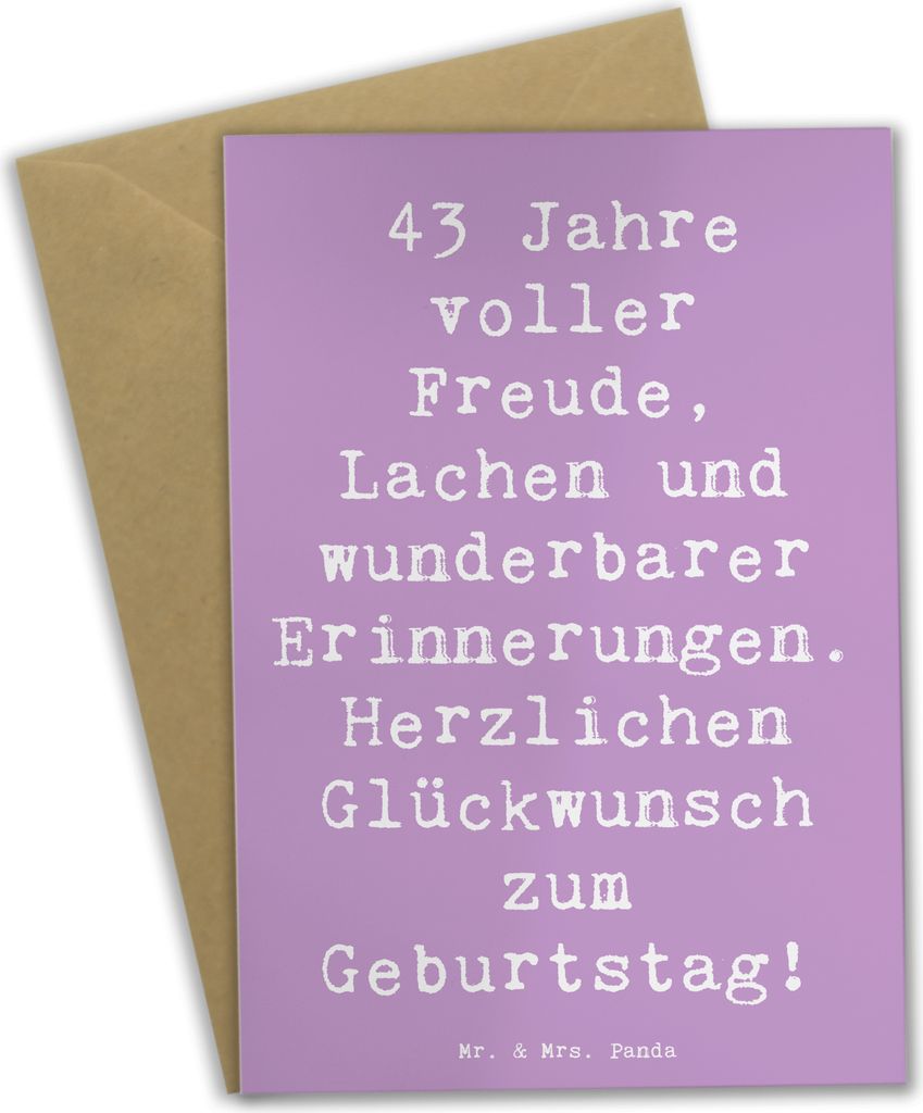 Mr. & Mrs. Panda Grußkarte Spruch 43. Geburtstag Freude - Lavendeltraum - Geschenk, Geschenkwahl 43 Jahre, osterkarte, Alter, einladungskarten, Pa...