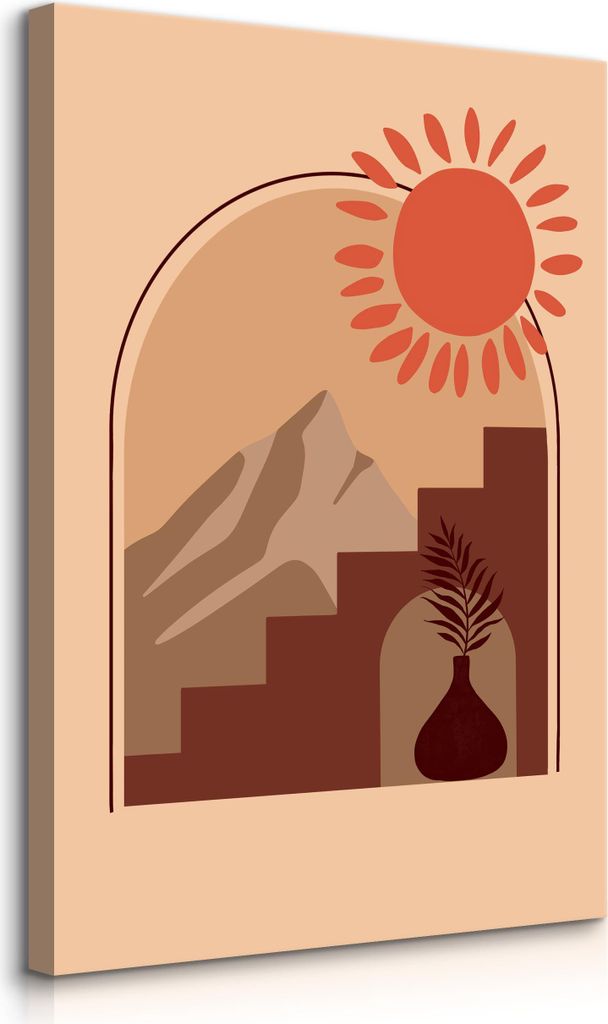 Muralo Leinwandbild Canvas für Esszimmer SONNE Berge Blätter Abstraktion Boho Br. 30cm x Hö. 40cm