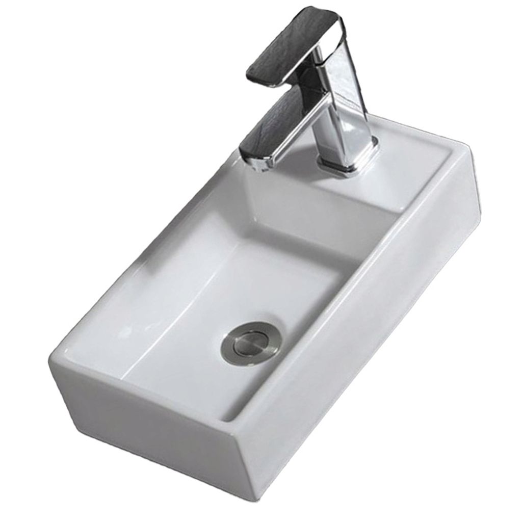 Umywalka Nablatowa Prostokątna Ceramiczna Biała Stawiana Na Zdjęcie produktu 