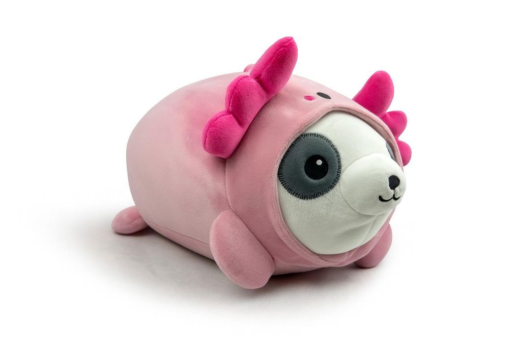 Plüschtier Panda 30 cm im rosa Axolotl-Kostüm – Weiches Kuscheltier, Stofftier