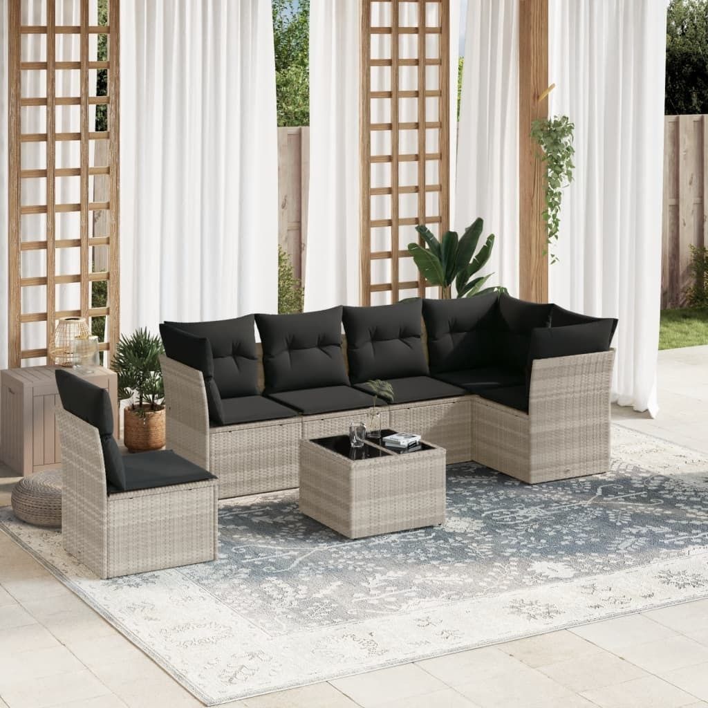 Maison Exclusive - 7-tlg. Garten-Sofagarnitur mit Kissen Hellgrau Poly Rattan