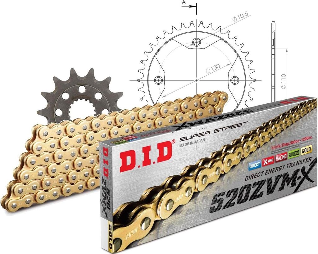DID Kit Stahl Kompatibel mit Honda TRX450 R 04-05 14-38-094 DID520ZVM-X(G&G) Niet