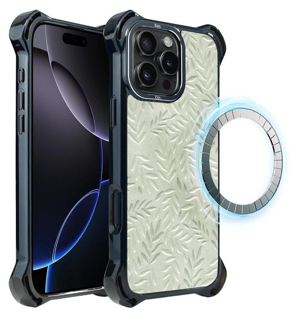Schutzhülle für das iPhone 16 Pro Max, MagSafe-kompatibel, verstärkte Ecken, schwarz, Olivenblätter