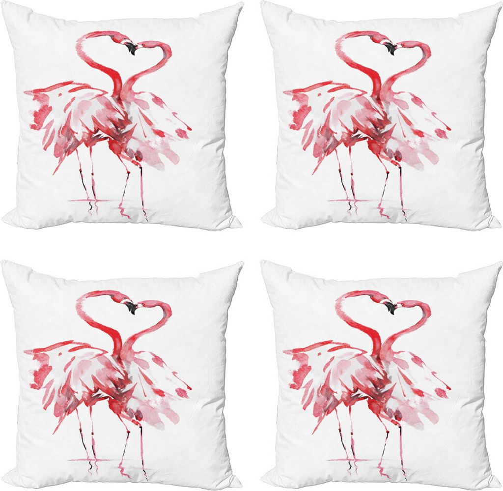 ABAKUHAUS Flamingo Kissenbezug Set (4 Stück), Lovers Kissing, Moderner Doppelseitiger Digitaldruck, 40 cm x 40 cm, Dunkler Coral Weiß