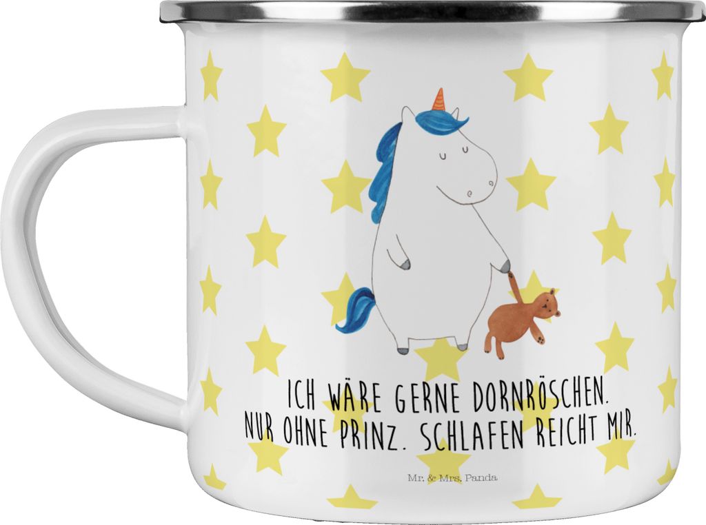 Mr. & Mrs. Panda Teetasse Einhorn Teddy - Weiß - Geschenk, Unicorn, Emaille Tasse, Pott, Einhörner, Teebecher, Single, Haferl, Gute Nacht, Kaffee...