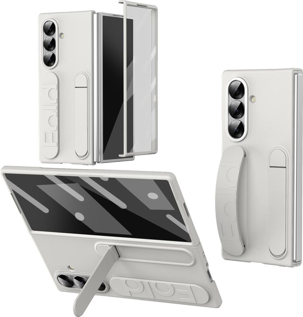Hülle für Samsung Galaxy Z Fold 7 Vertikale Armbandtasche mit Eingebautem Displayschutz, Griffring, Ständer, Kameraschutz Handyhülle Weiß