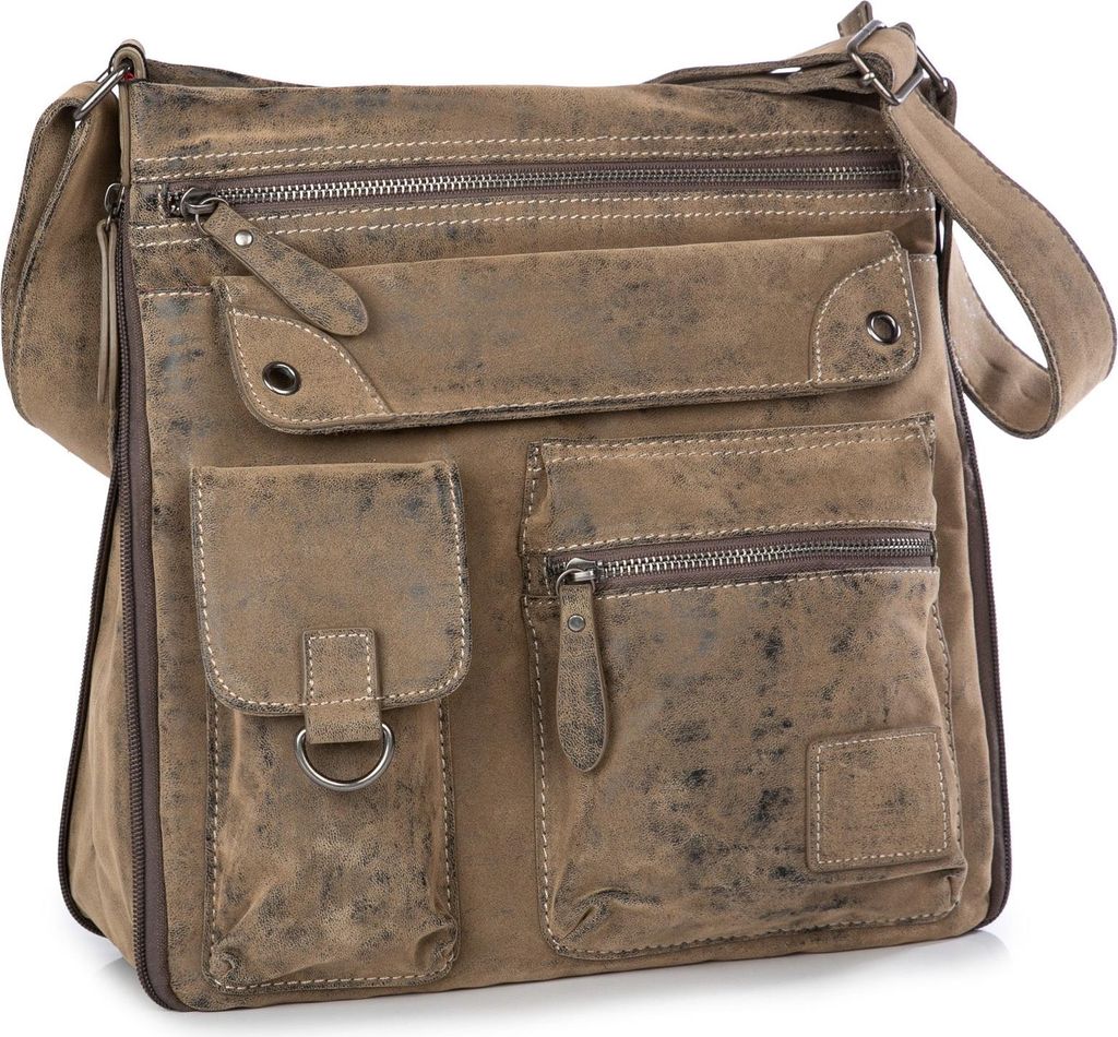 J Jones Damen Vintage-Umhängetasche aus Kunstleder erweiterbar braun