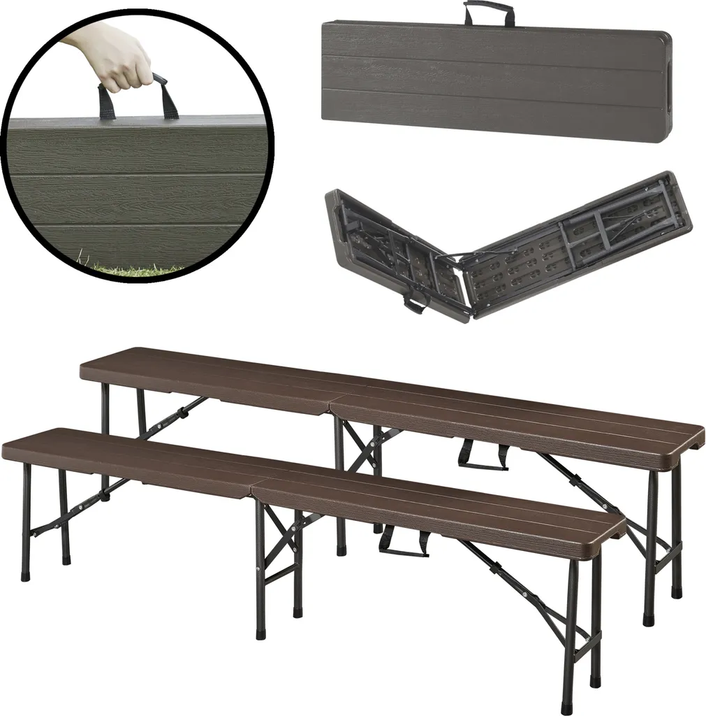 Banc Pliant 180 cm Gain de Place Lot de 2 avec Assise Robuste Effet Bois