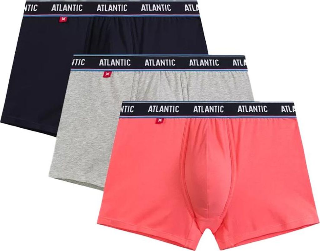 Atlantic Herren Boxer Shorts 3er Pack - Sportlich, Bequem, Baumwolle-Elasthan Mix, Perfekte Passform, Atmungsaktiv, Farben: Rosa | Grau | Marinebla...