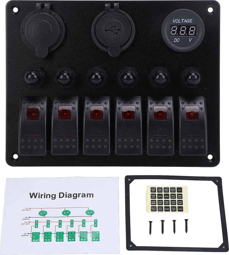 Panneau de commutation 12V 24V à 6 interrupteurs avec voltmètre LED rouge - 2