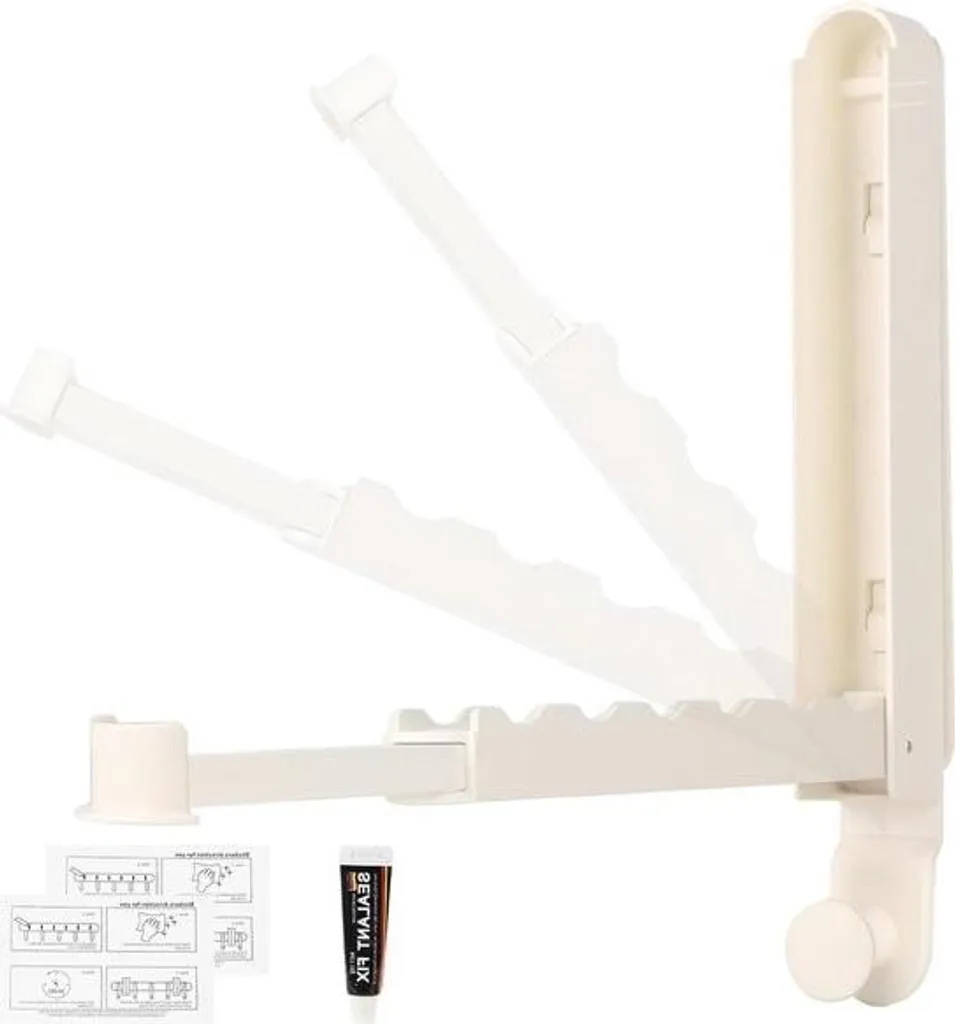 Séchoir à linge mural pliable avec ventilateur et tringle beige - Modèle V1