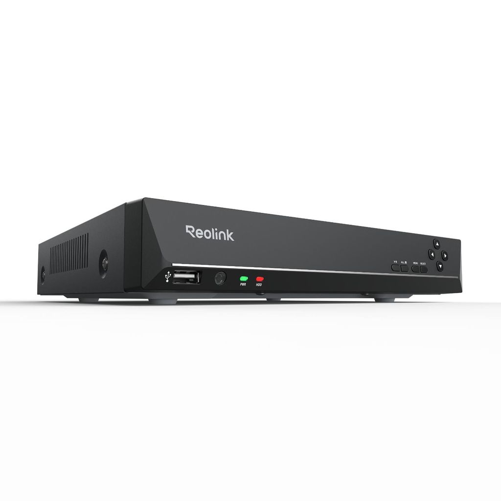 A black Reolink NVR device is shown against a white background.