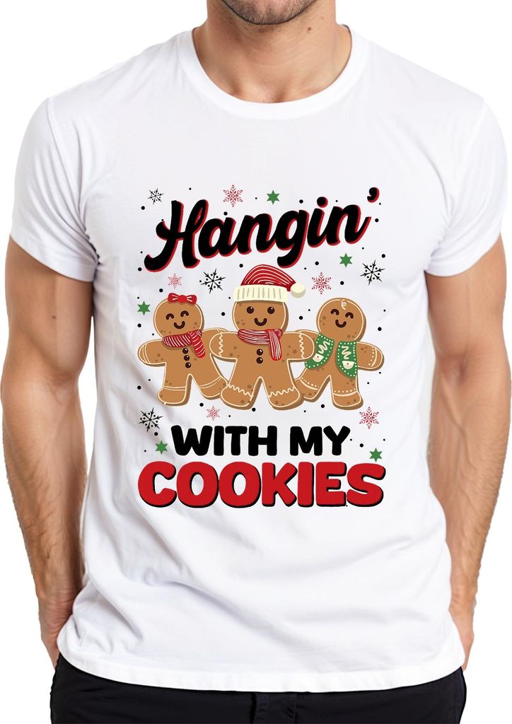 Weihnachten Lebkuchen Kekse lustig Hangin' with my cookies Herren T-Shirt, Weiß, S