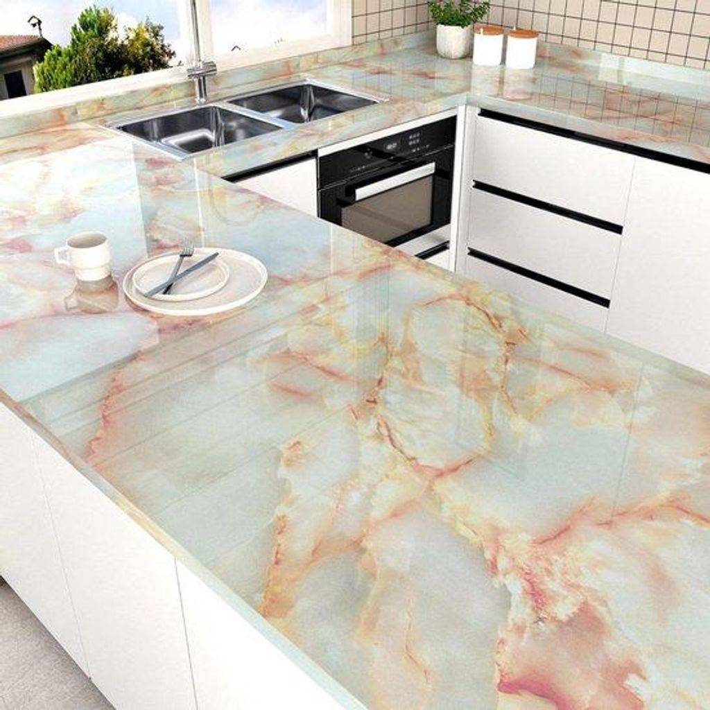 Marke für Küchenarbeitsplatten - Gelber, wasserdichter, selbstklebender Vinyl-Überzug - Möbel-Upcycling - Abmessungen 40 x 200 cm