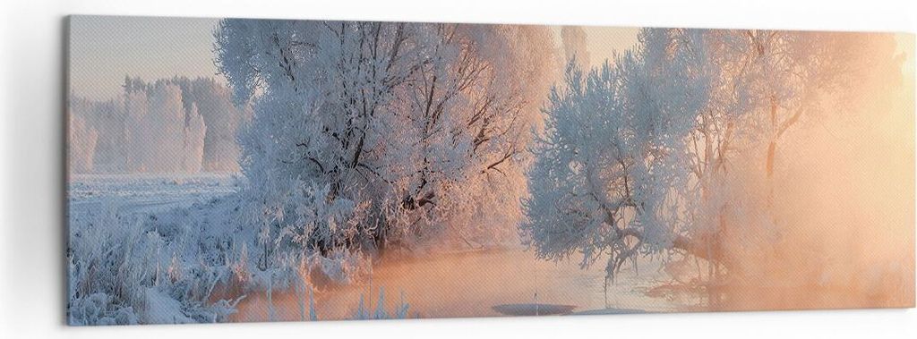 Bild auf Leinwand - Leinwandbild - Winter Schnee Fluss - 160x50cm - Wand Bild - Wanddeko - Leinwanddruck - Bilder - Kunstdruck - Wanddekoration - L...